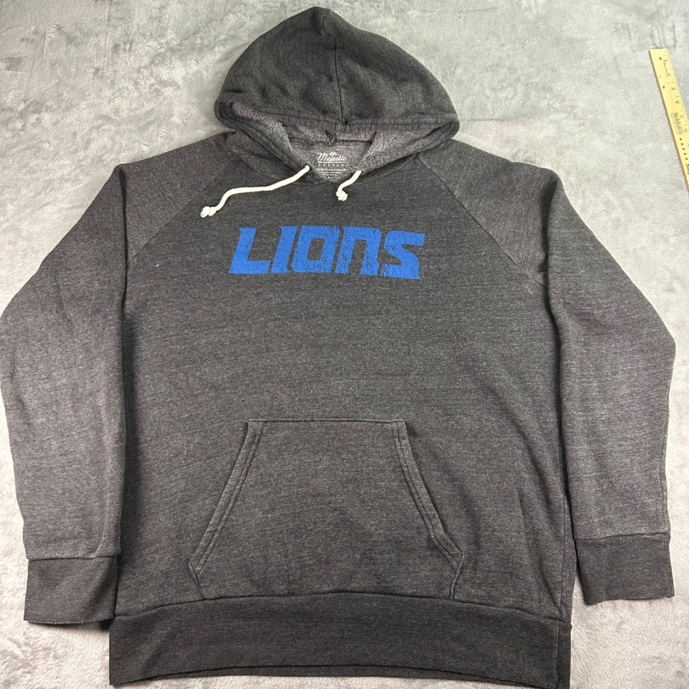 Majestic Threads Detroit Lions Hoodie Mens 2X Charcoal Gray Tri-Blend Pullover